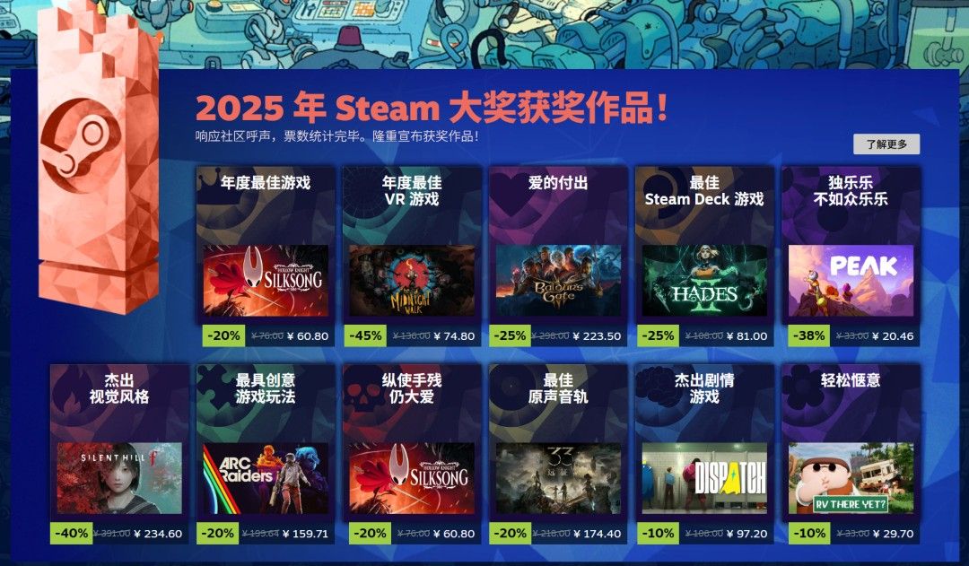 2026年Steam大奖揭晓-《空洞骑士:丝之歌》斩获年度最佳 2026年Steam大奖揭晓-《空洞骑士:丝之歌》斩获年度最佳
