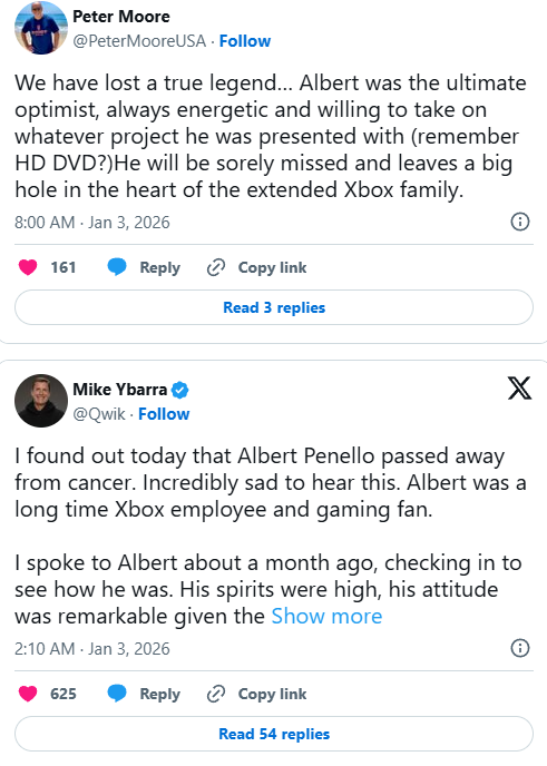 微软Xbox元老AlbertPenello离世-多位游戏业大佬发文悼念 微软Xbox元老AlbertPenello离世-多位游戏业大佬发文悼念