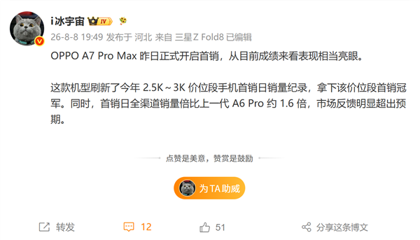 OPPO首款万级大电池手机!A7 Pro Max刷新2.5-3K价位段首销日销量纪录 OPPO首款万级大电池手机!A7 Pro Max刷新2.5-3K价位段首销日销量纪录